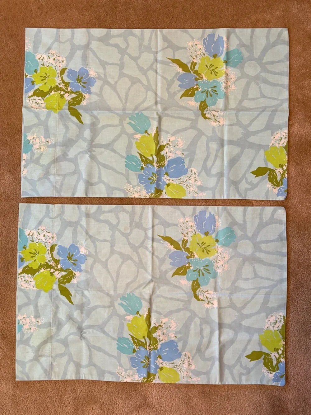 Vintage Burlington House Gold Star Floral Light Blue & Lime Pillowcases